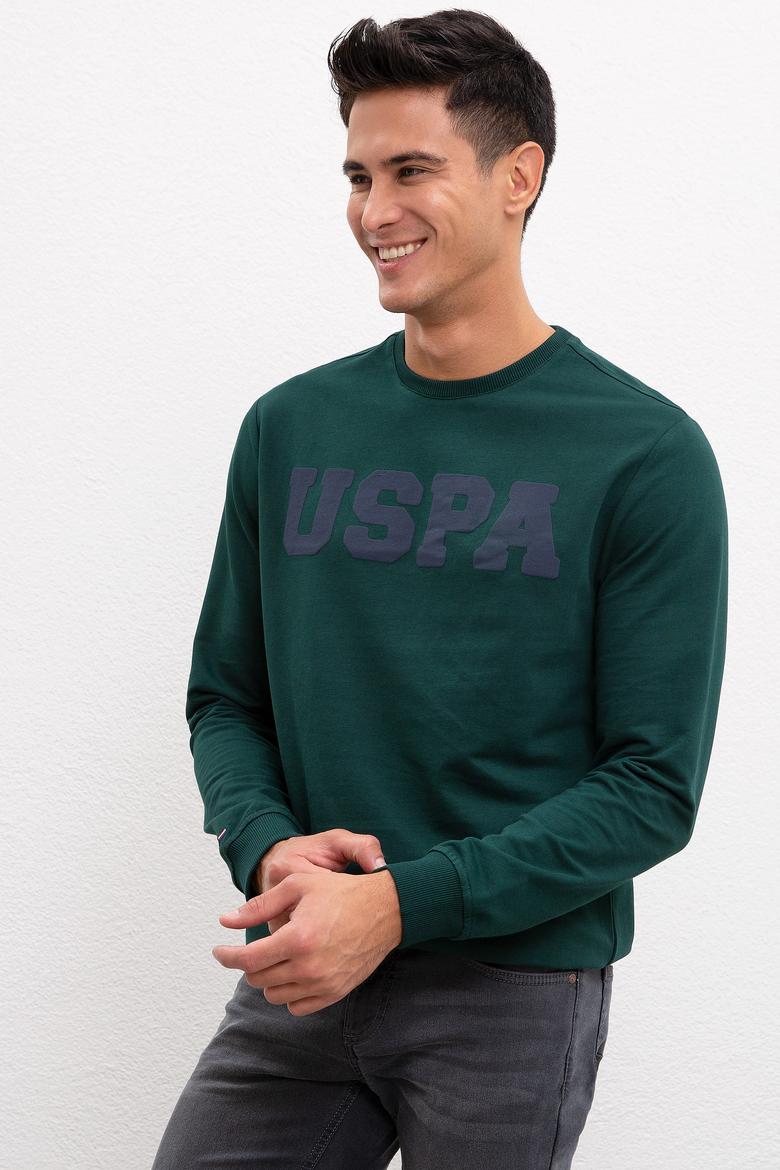 Erkek Koyu Yeşil Bisiklet Yaka Sweatshirt Basic - 50207332039