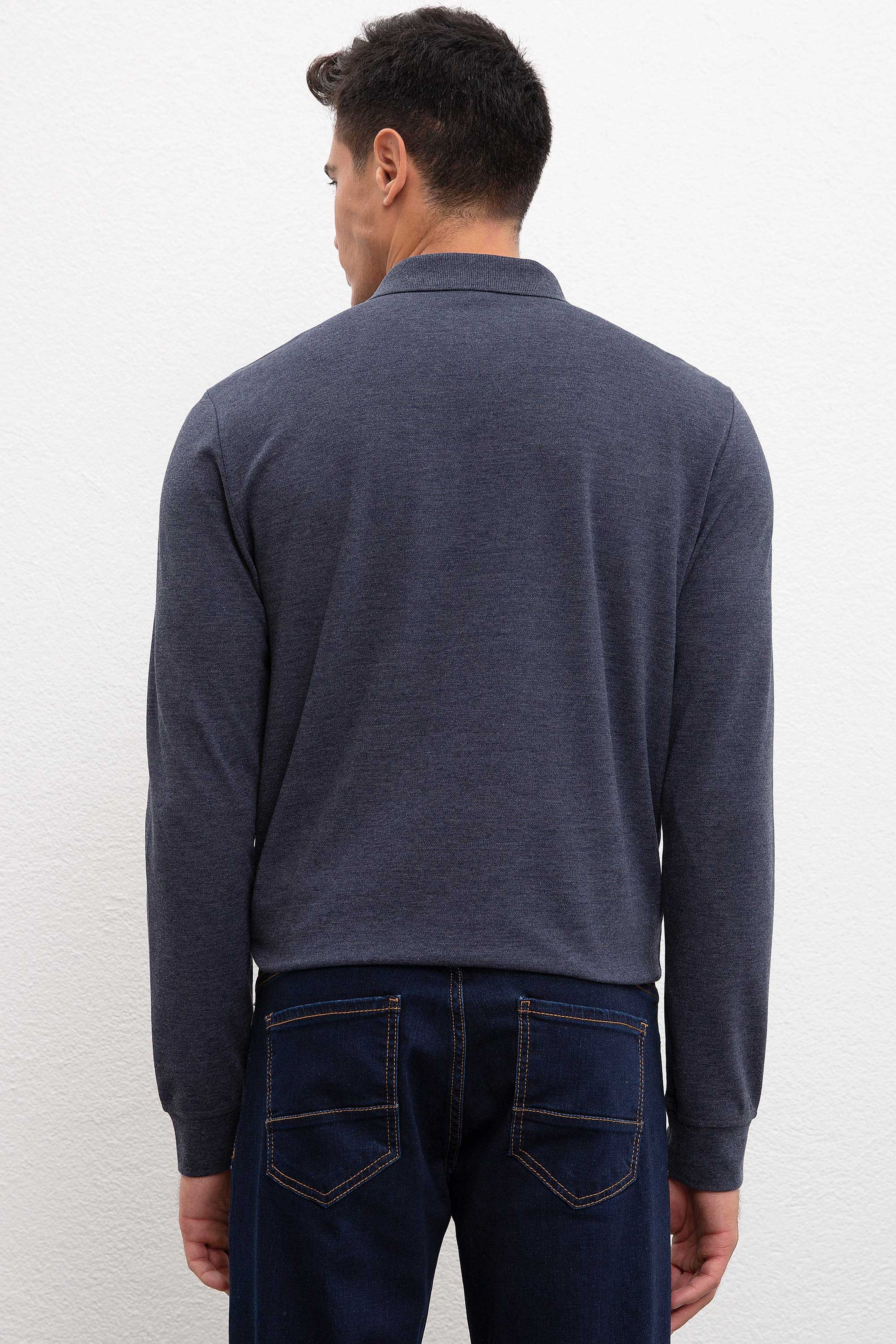 Erkek Lacivert Polo Yaka Sweatshirt - Image 4