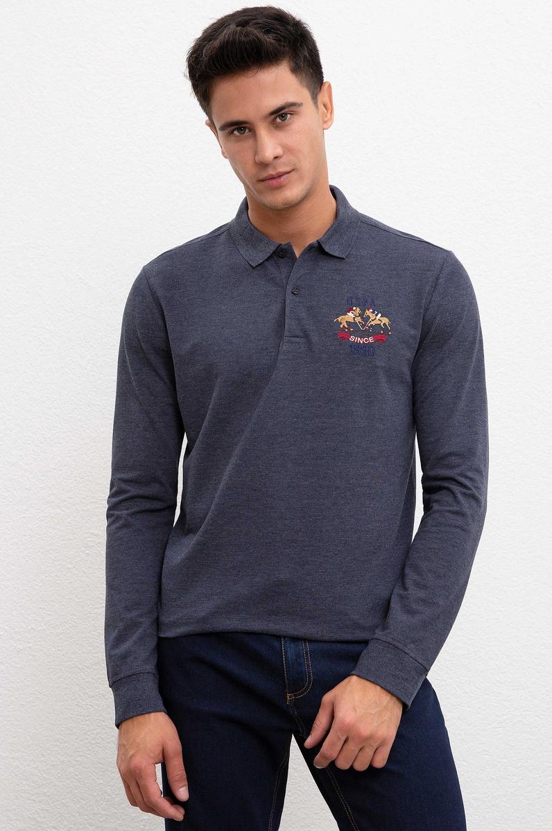 Erkek Lacivert Polo Yaka Sweatshirt