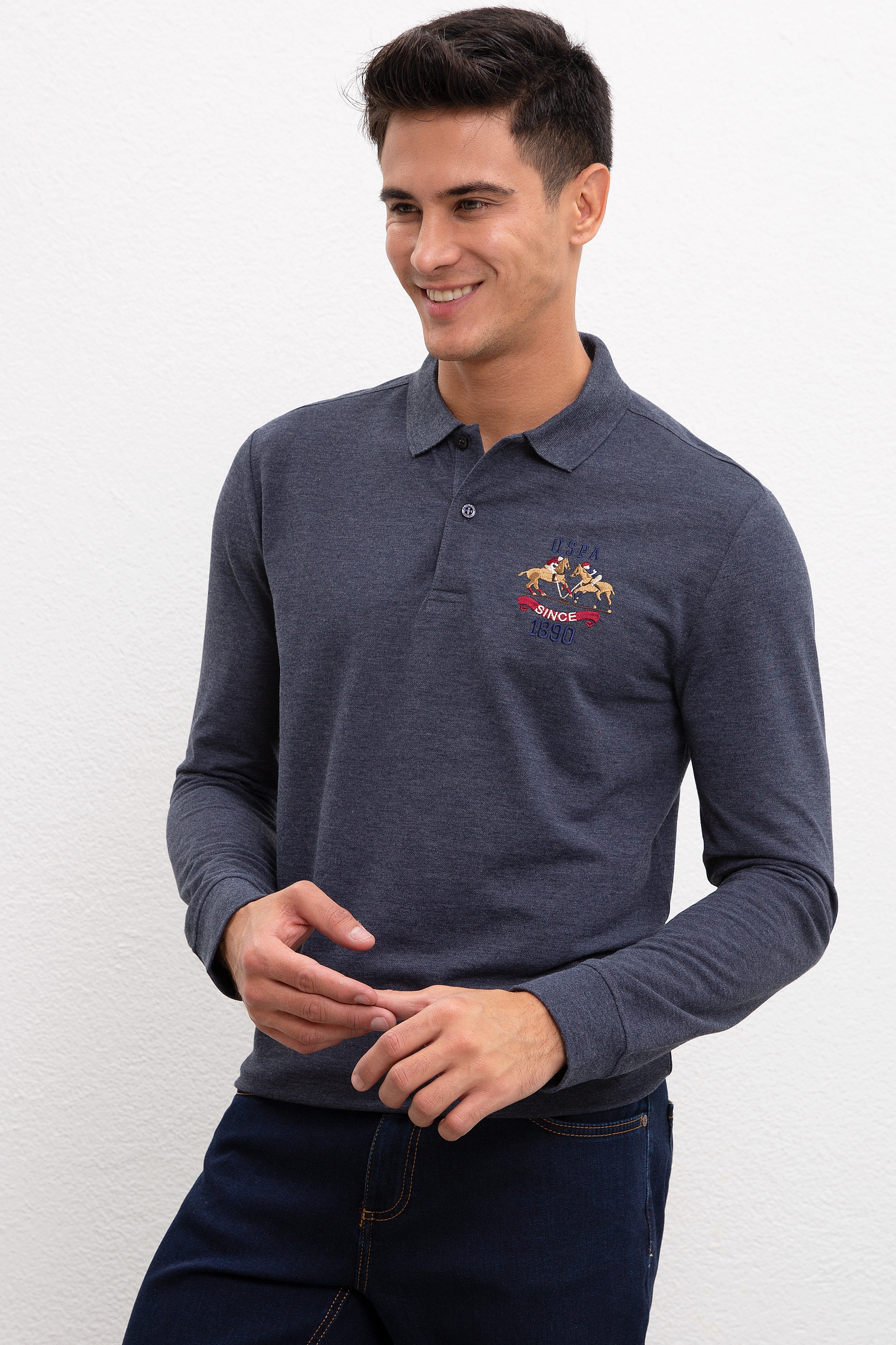 Erkek Lacivert Polo Yaka Sweatshirt