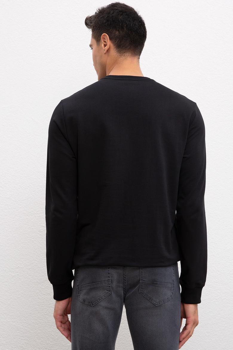 Erkek Siyah Bisiklet Yaka Sweatshirt Basic - 50207332049