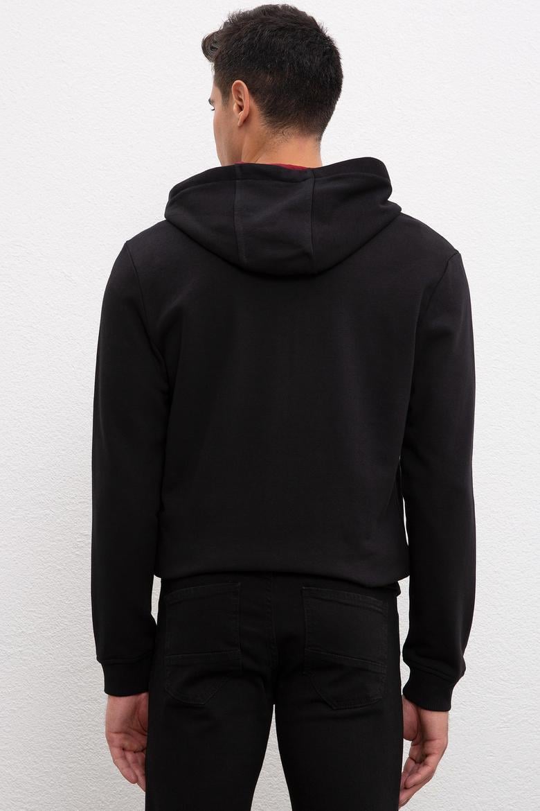 Erkek Siyah Kapüşonlu Fermuarlı Sweatshirt - 50207316007
