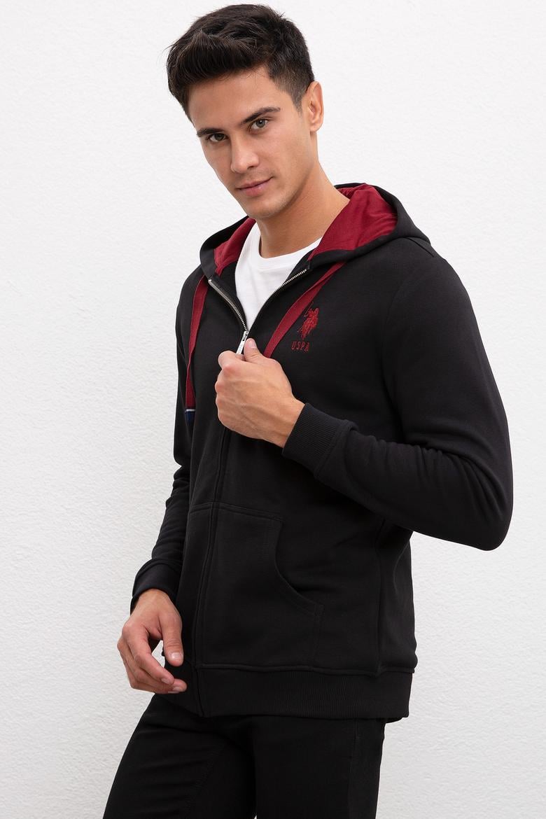 Erkek Siyah Kapüşonlu Fermuarlı Sweatshirt - 50207316007