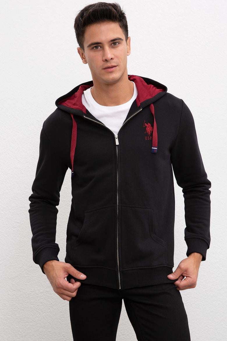 Erkek Siyah Kapüşonlu Fermuarlı Sweatshirt