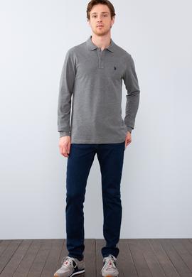 Erkek Antrasit Melanj Polo Yaka Sweatshirt Basic - 50209199046