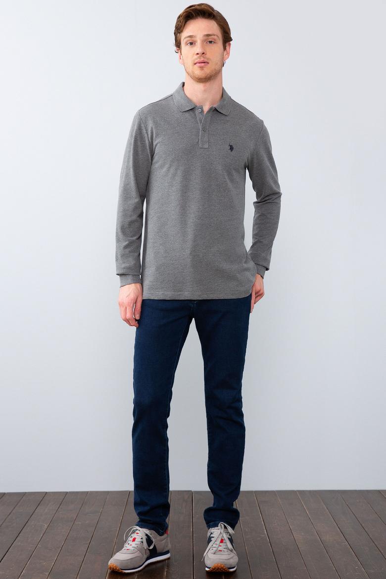 Erkek Antrasit Melanj Polo Yaka Sweatshirt Basic - 50209199046