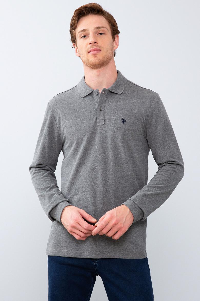 Erkek Antrasit Melanj Polo Yaka Sweatshirt Basic