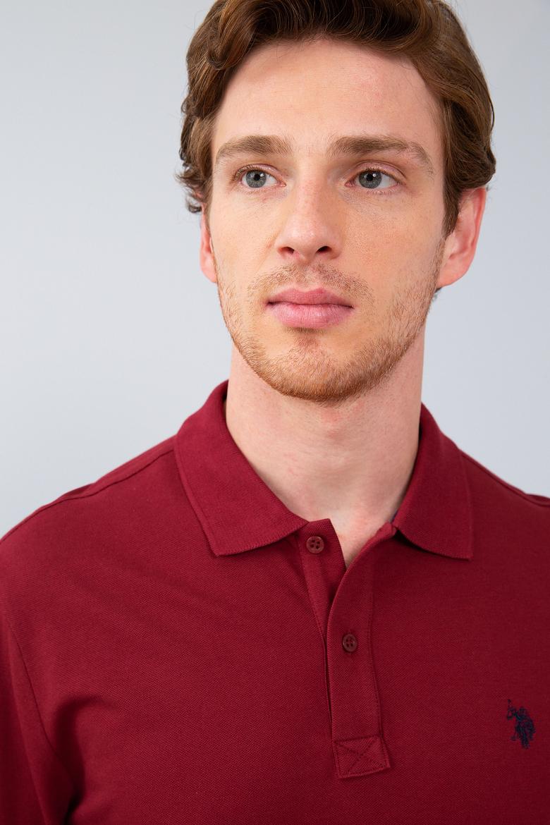 Erkek Bordo Polo Yaka Sweatshirt Basic