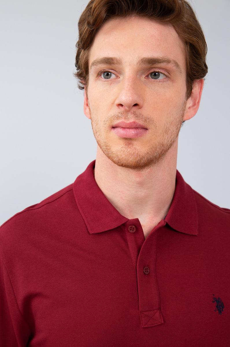 Erkek Bordo Polo Yaka Sweatshirt Basic