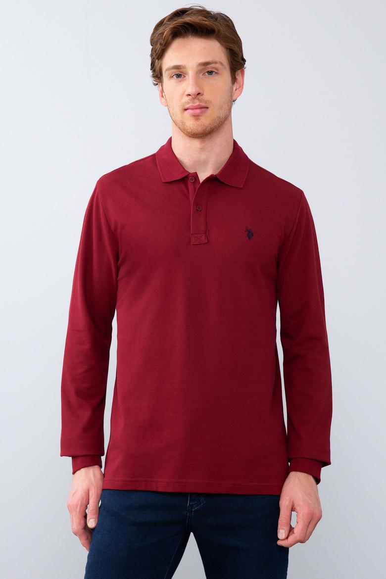 Erkek Bordo Polo Yaka Sweatshirt Basic - 50209199036