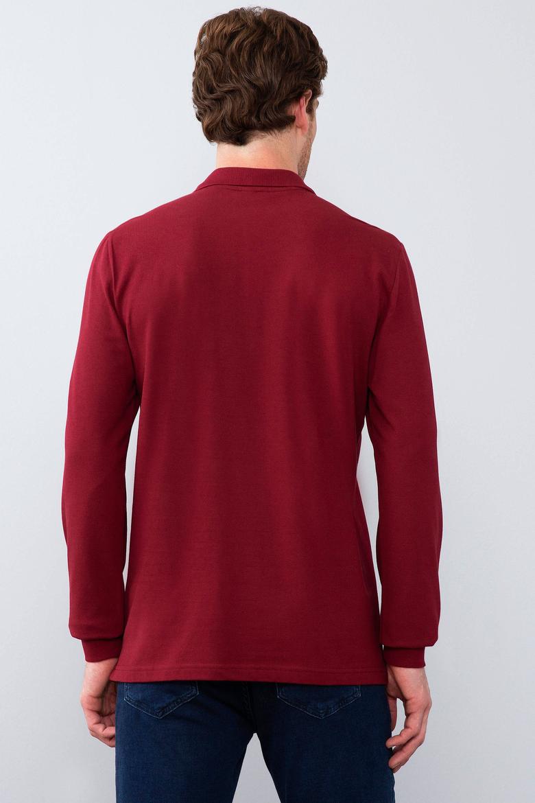 Erkek Bordo Polo Yaka Sweatshirt Basic - 50209199036