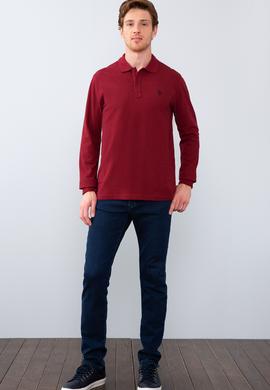Erkek Bordo Polo Yaka Sweatshirt Basic - 50209199036