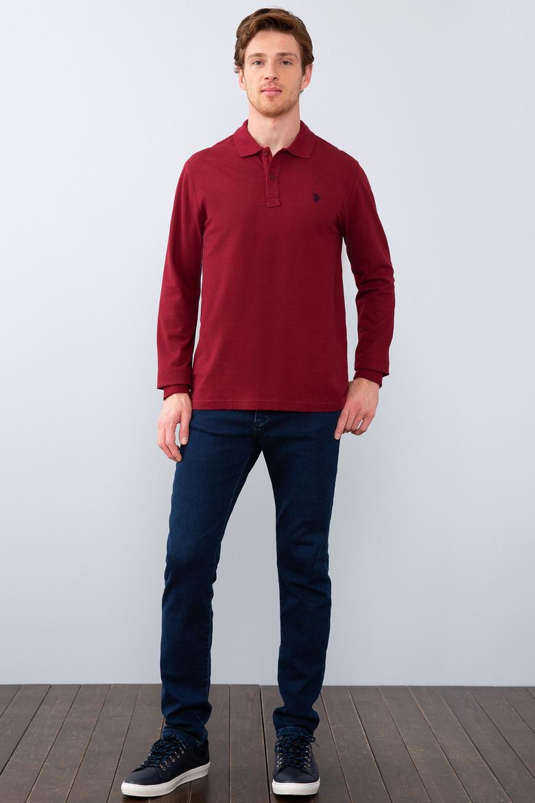 Erkek Bordo Polo Yaka Sweatshirt Basic - 50209199036