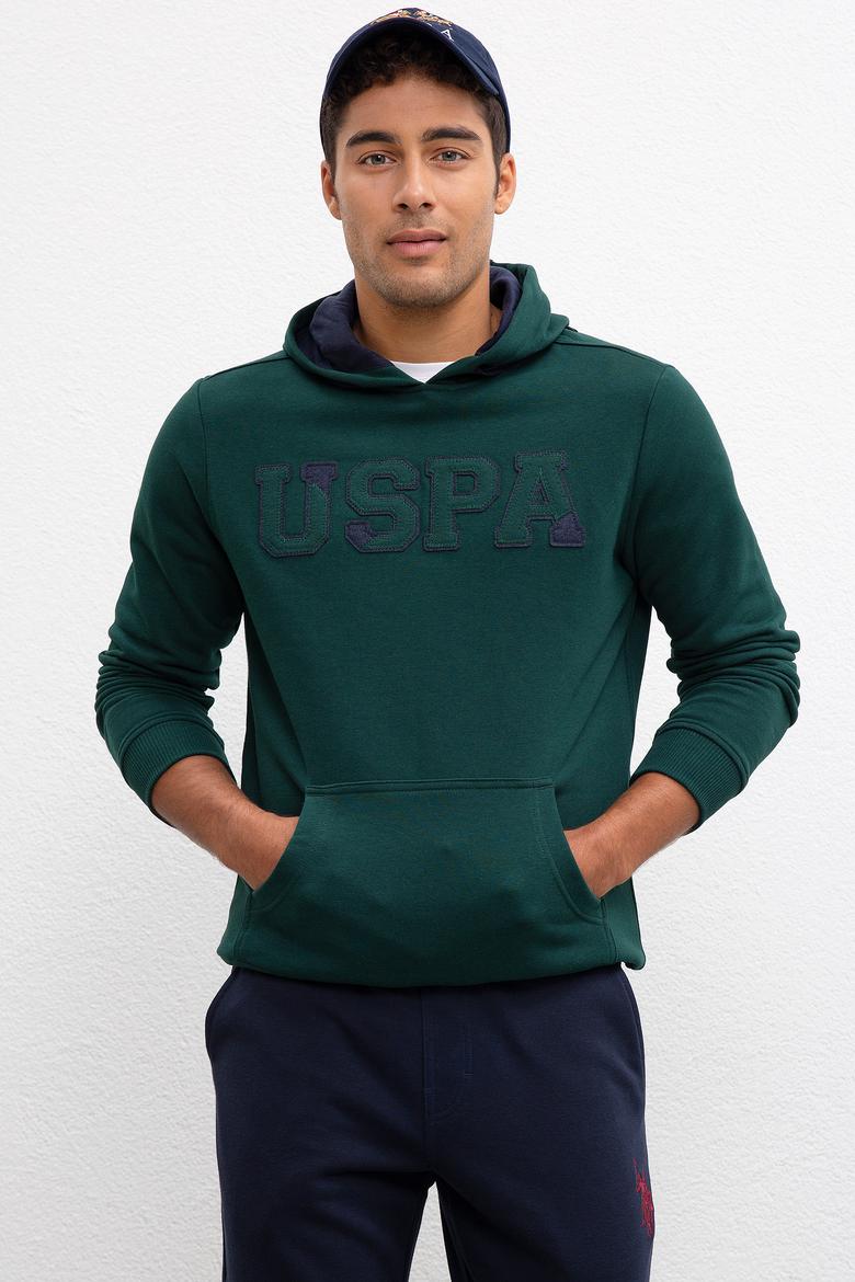 Erkek Koyu Yeşil Kapüşonlu Sweatshirt Basic