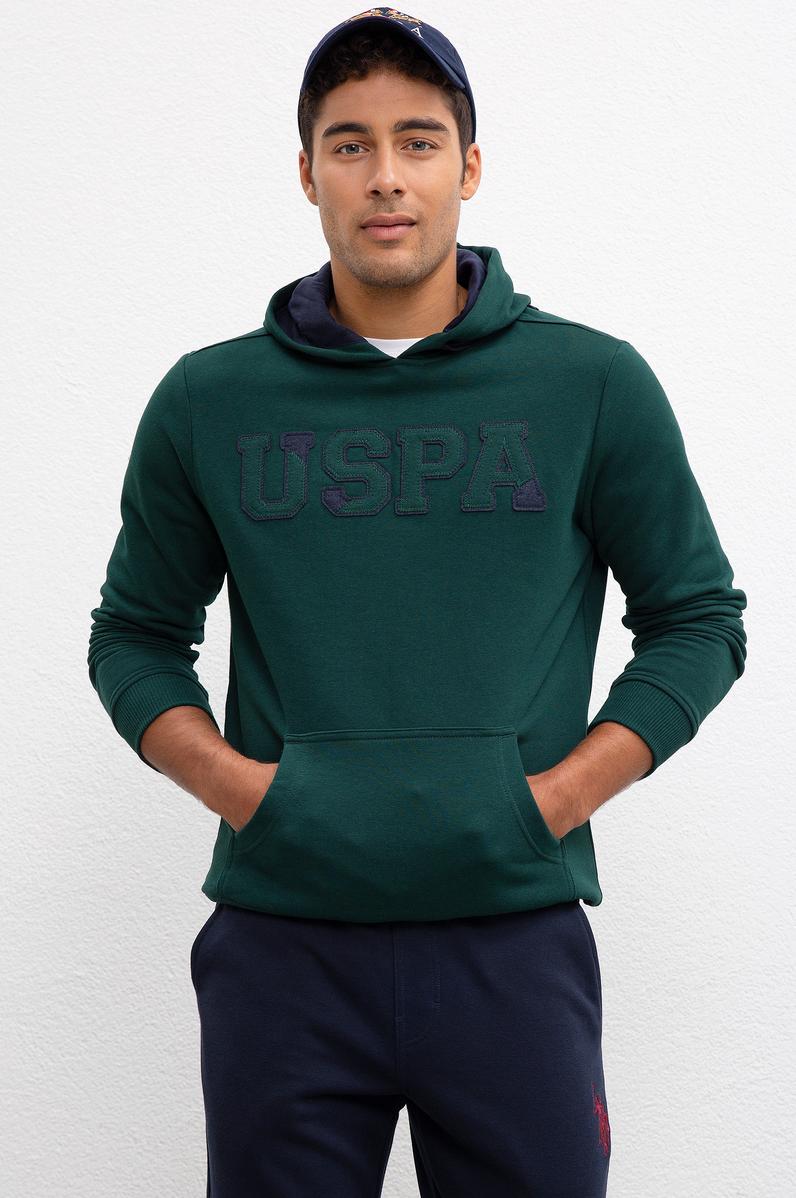 Erkek Koyu Yeşil Kapüşonlu Sweatshirt Basic