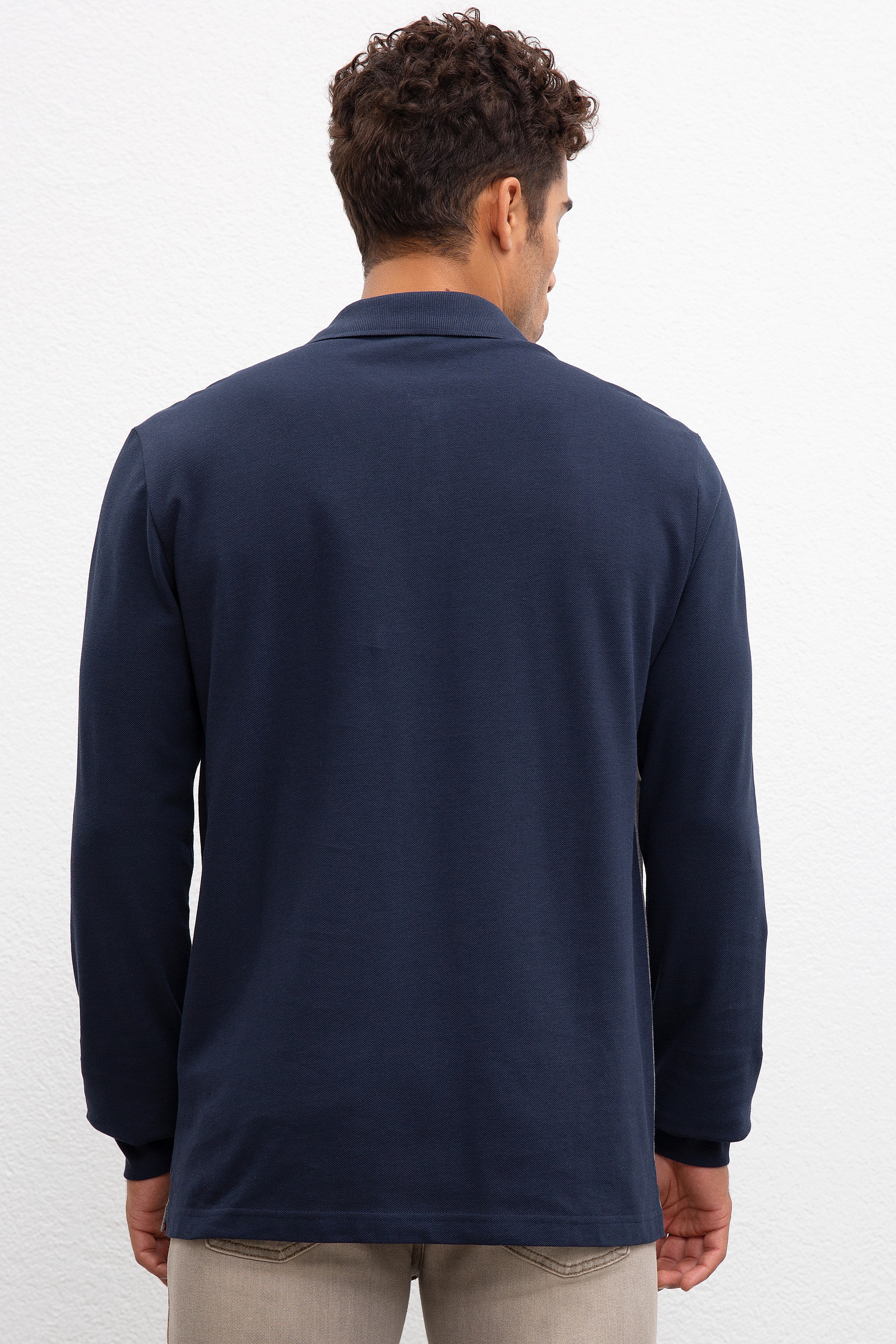 Erkek Lacivert Polo Yaka Sweatshirt - Image 3