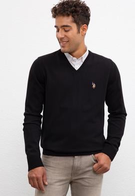 Erkek Siyah V-Yaka Triko Kazak Basic - 50207651017