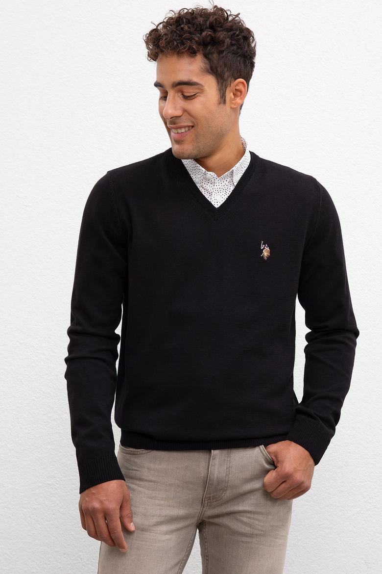 Erkek Siyah V-Yaka Triko Kazak Basic - 50207651017