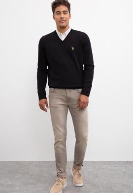 Erkek Siyah V-Yaka Triko Kazak Basic - 50207651017