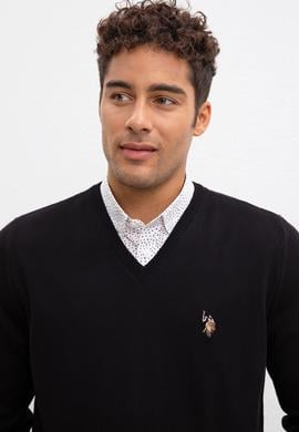 Erkek Siyah V-Yaka Triko Kazak Basic - 50207651017