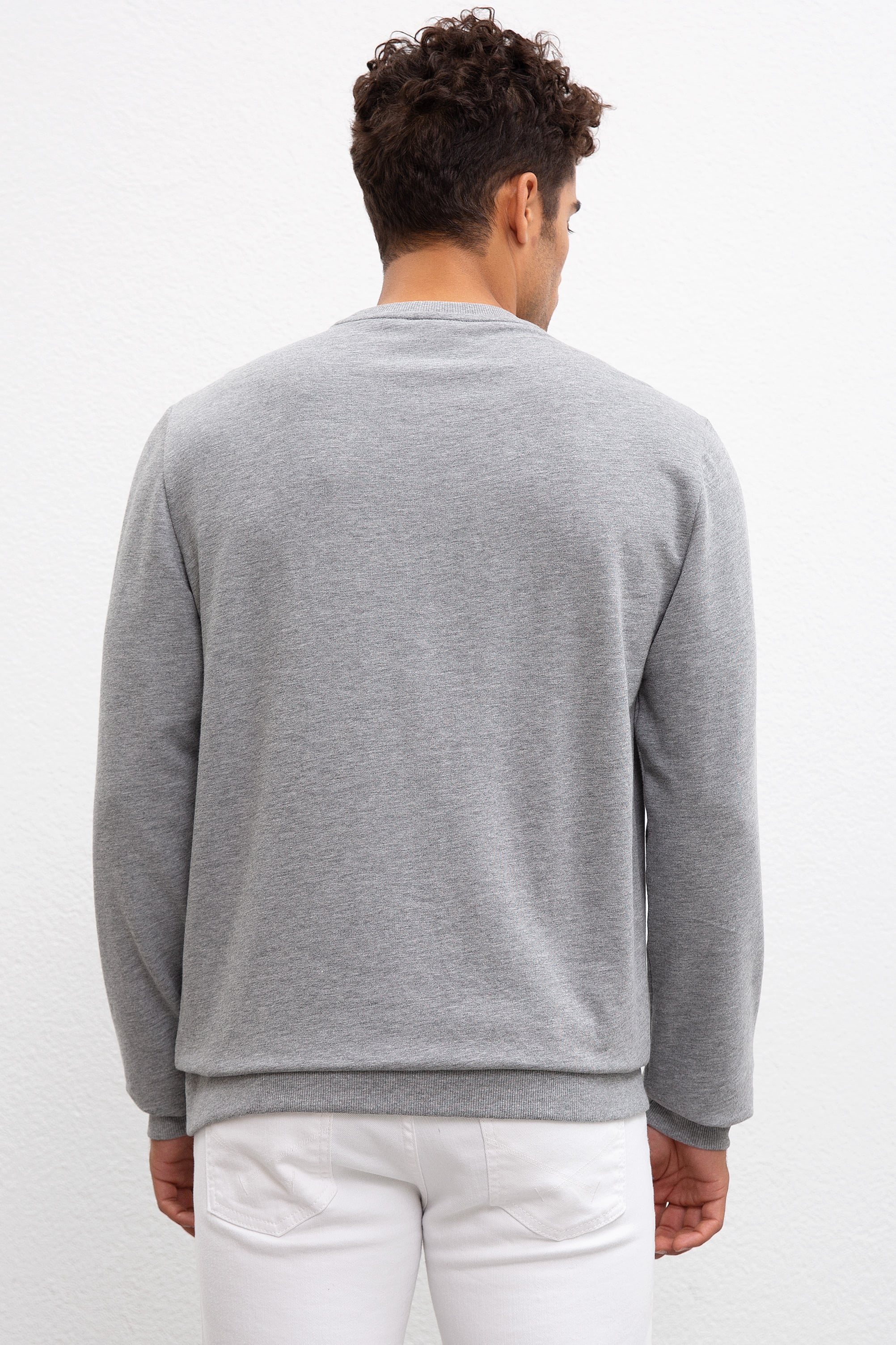 Erkek Gri Melanj Bisiklet Yaka Sweatshirt