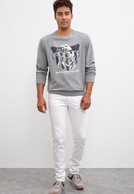 Erkek Gri Melanj Bisiklet Yaka Sweatshirt - 50208654023