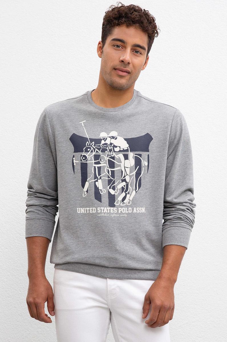 Erkek Gri Melanj Bisiklet Yaka Sweatshirt