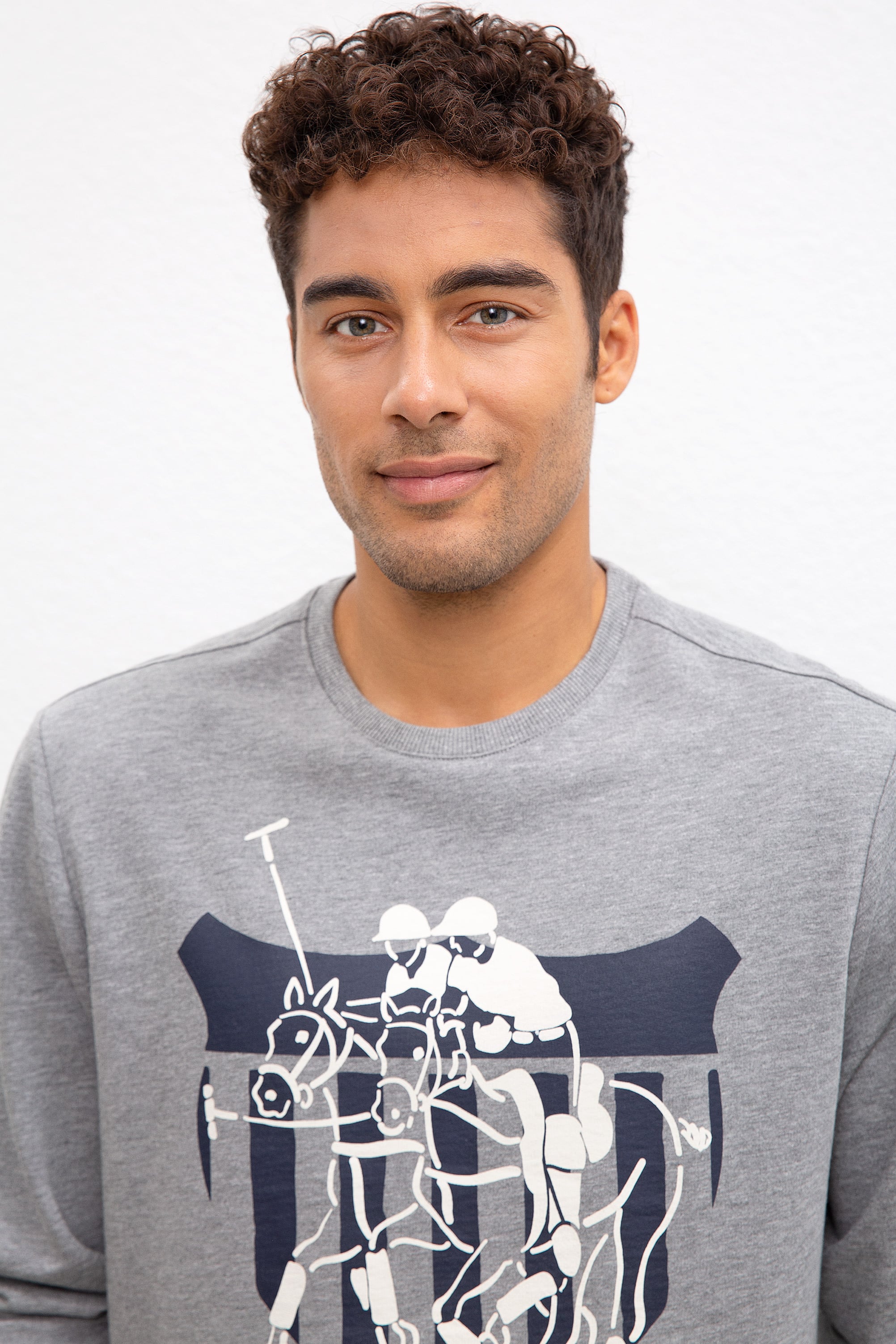 Erkek Gri Melanj Bisiklet Yaka Sweatshirt