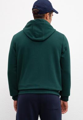 Erkek Koyu Yeşil Kapüşonlu Fermuarlı Sweatshirt - 50207307015