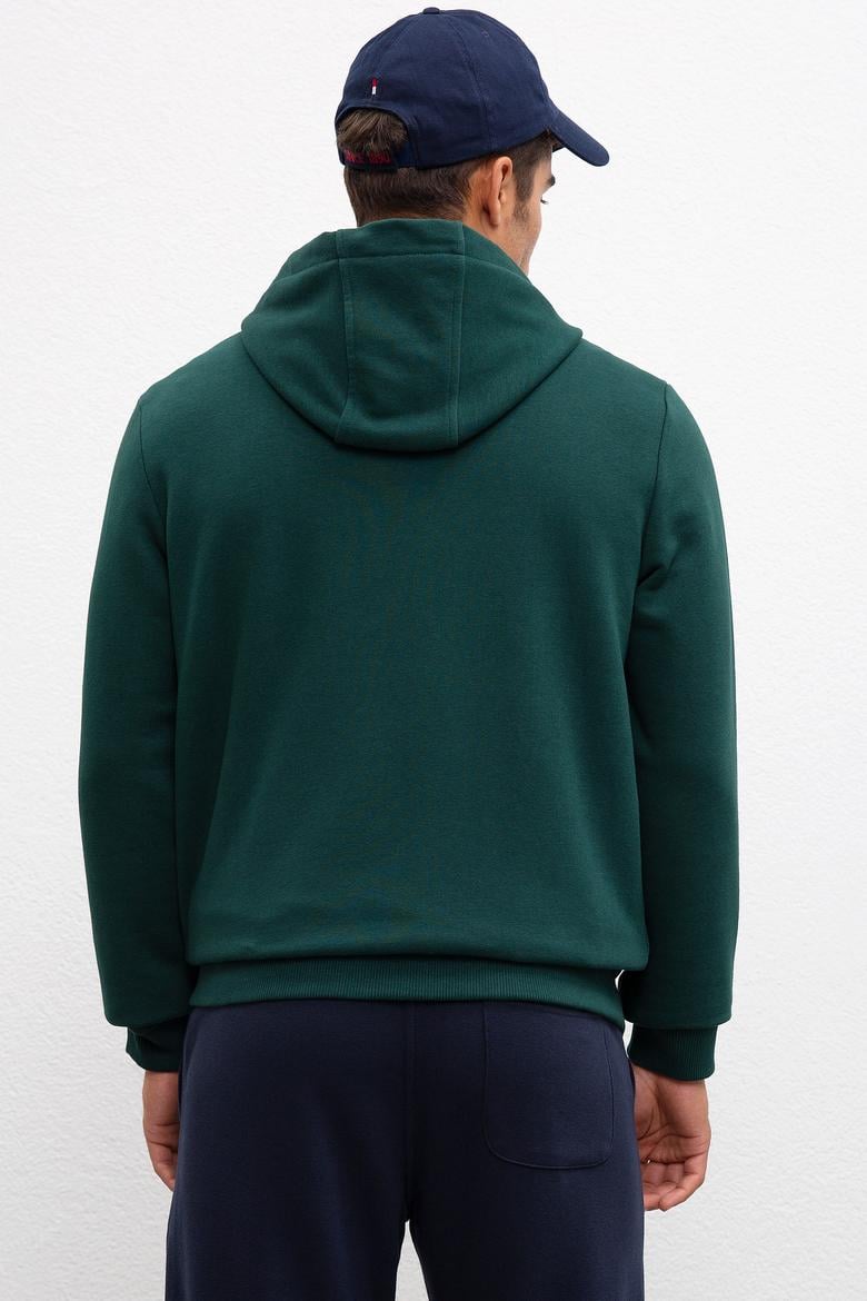 Erkek Koyu Yeşil Kapüşonlu Fermuarlı Sweatshirt - 50207307015
