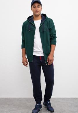 Erkek Koyu Yeşil Kapüşonlu Fermuarlı Sweatshirt - 50207307015