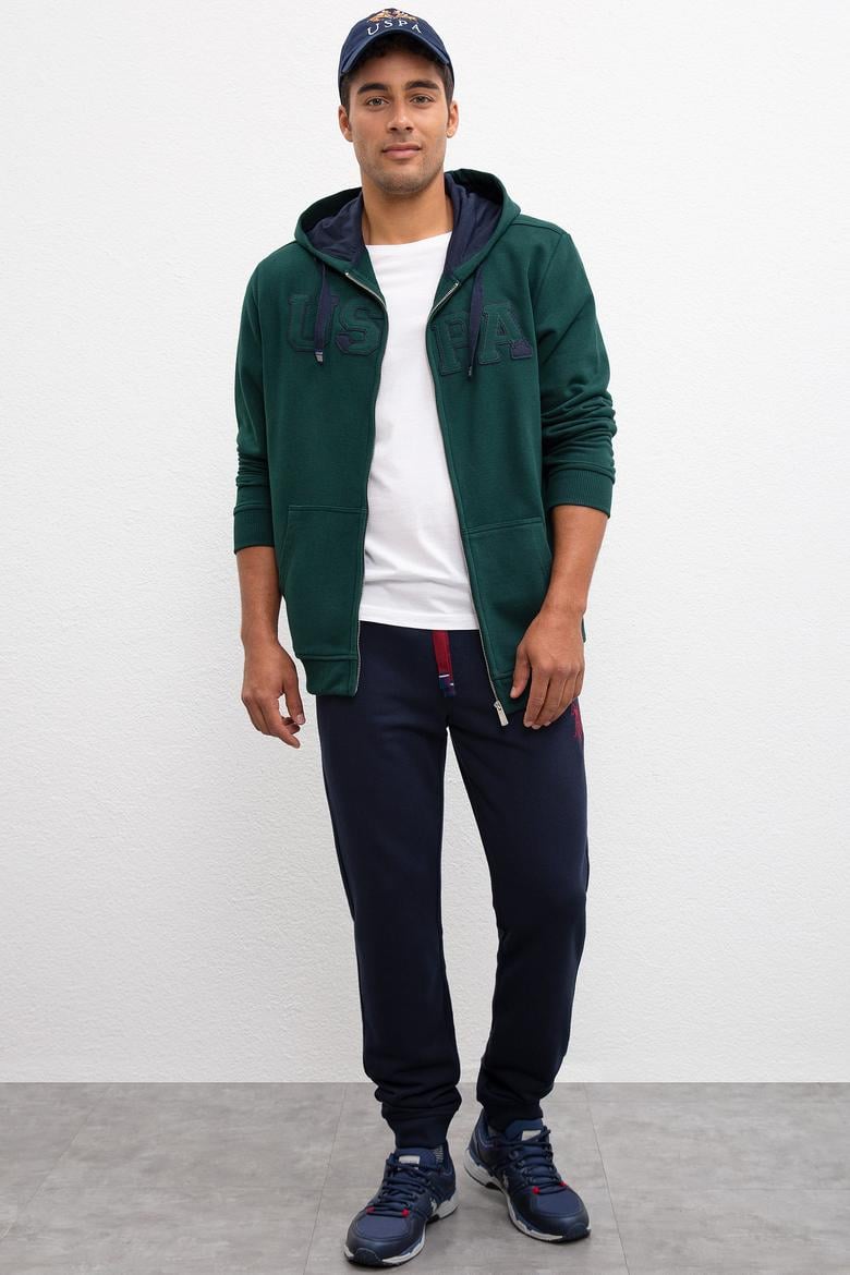 Erkek Koyu Yeşil Kapüşonlu Fermuarlı Sweatshirt - 50207307015