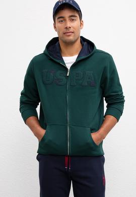 Erkek Koyu Yeşil Kapüşonlu Fermuarlı Sweatshirt - 50207307015