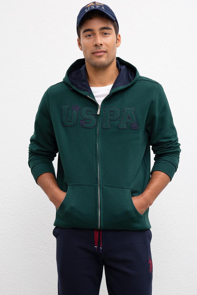 Erkek Koyu Yeşil Kapüşonlu Fermuarlı Sweatshirt - 50207307015