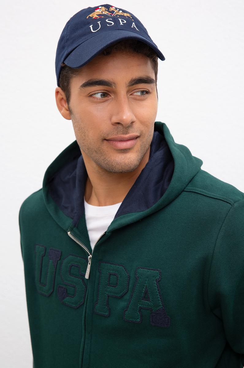 Erkek Koyu Yeşil Kapüşonlu Fermuarlı Sweatshirt