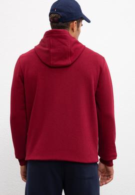 Erkek Bordo Kapüşonlu Fermuarlı Sweatshirt - 50207307055