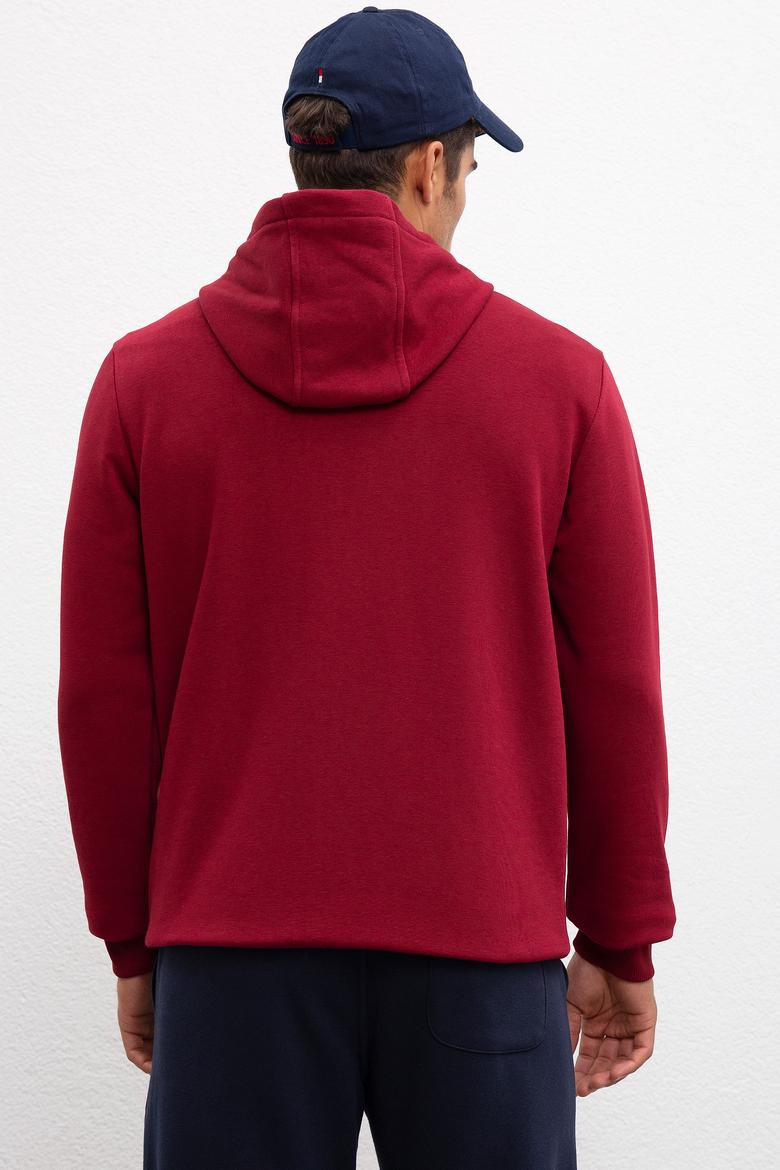 Erkek Bordo Kapüşonlu Fermuarlı Sweatshirt - 50207307055