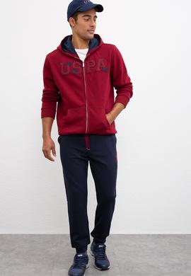 Erkek Bordo Kapüşonlu Fermuarlı Sweatshirt - 50207307055