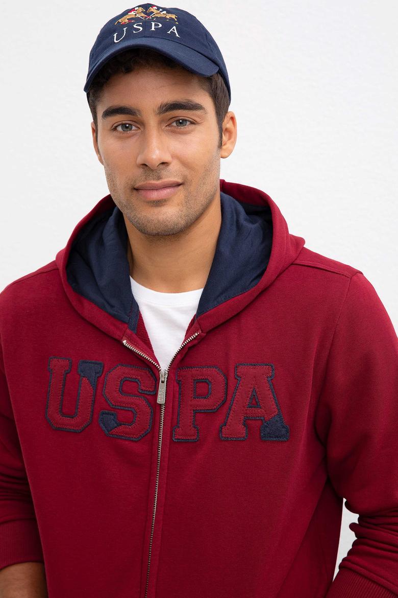 Erkek Bordo Kapüşonlu Fermuarlı Sweatshirt - 50207307055