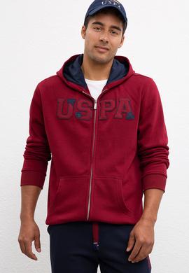 Erkek Bordo Kapüşonlu Fermuarlı Sweatshirt - 50207307055