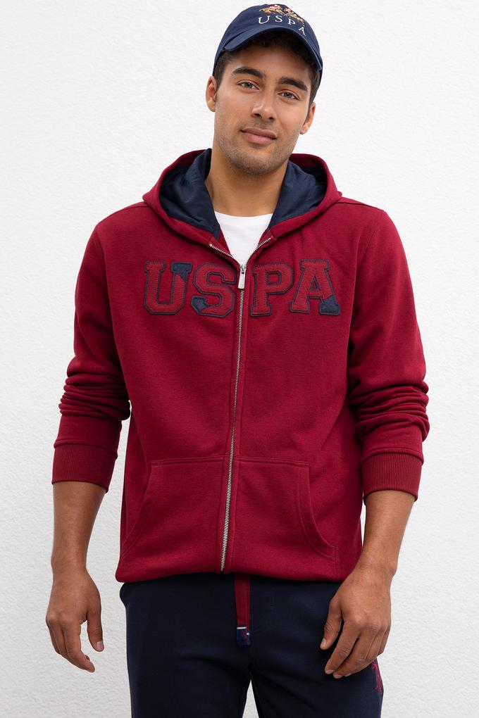 Erkek Bordo Kapüşonlu Fermuarlı Sweatshirt