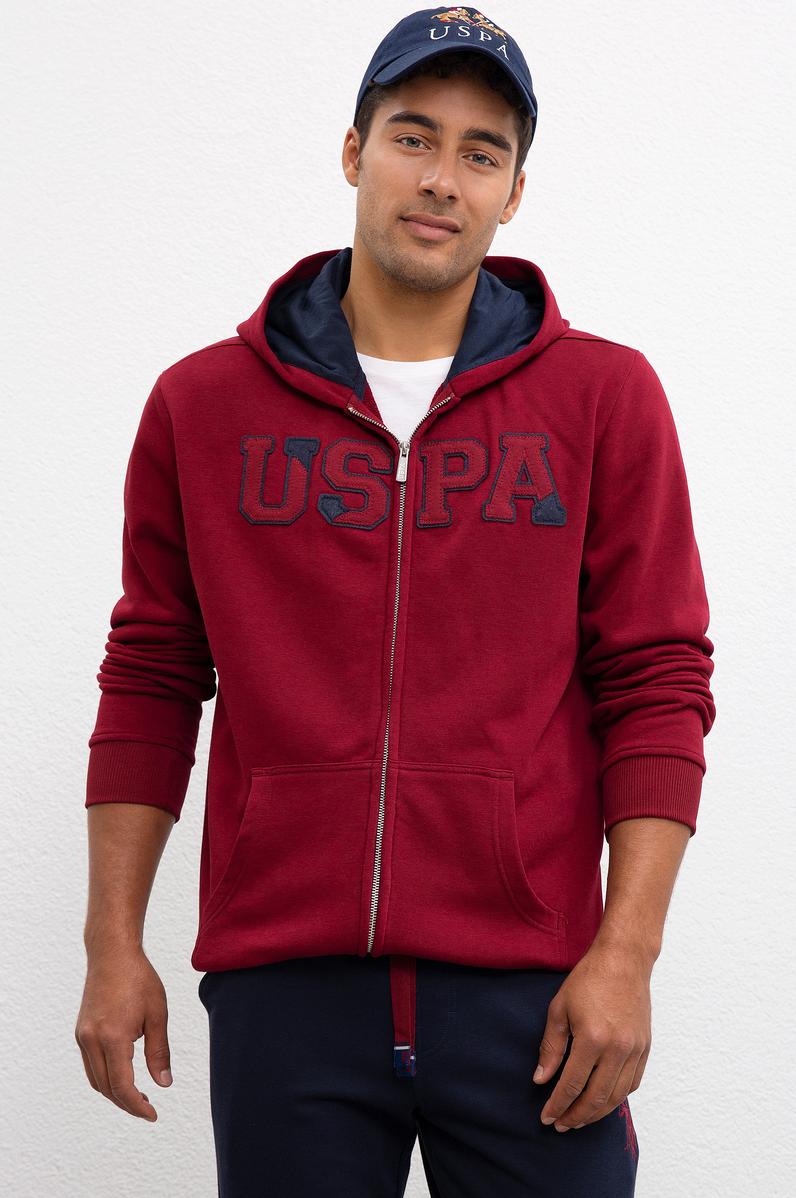 Erkek Bordo Kapüşonlu Fermuarlı Sweatshirt