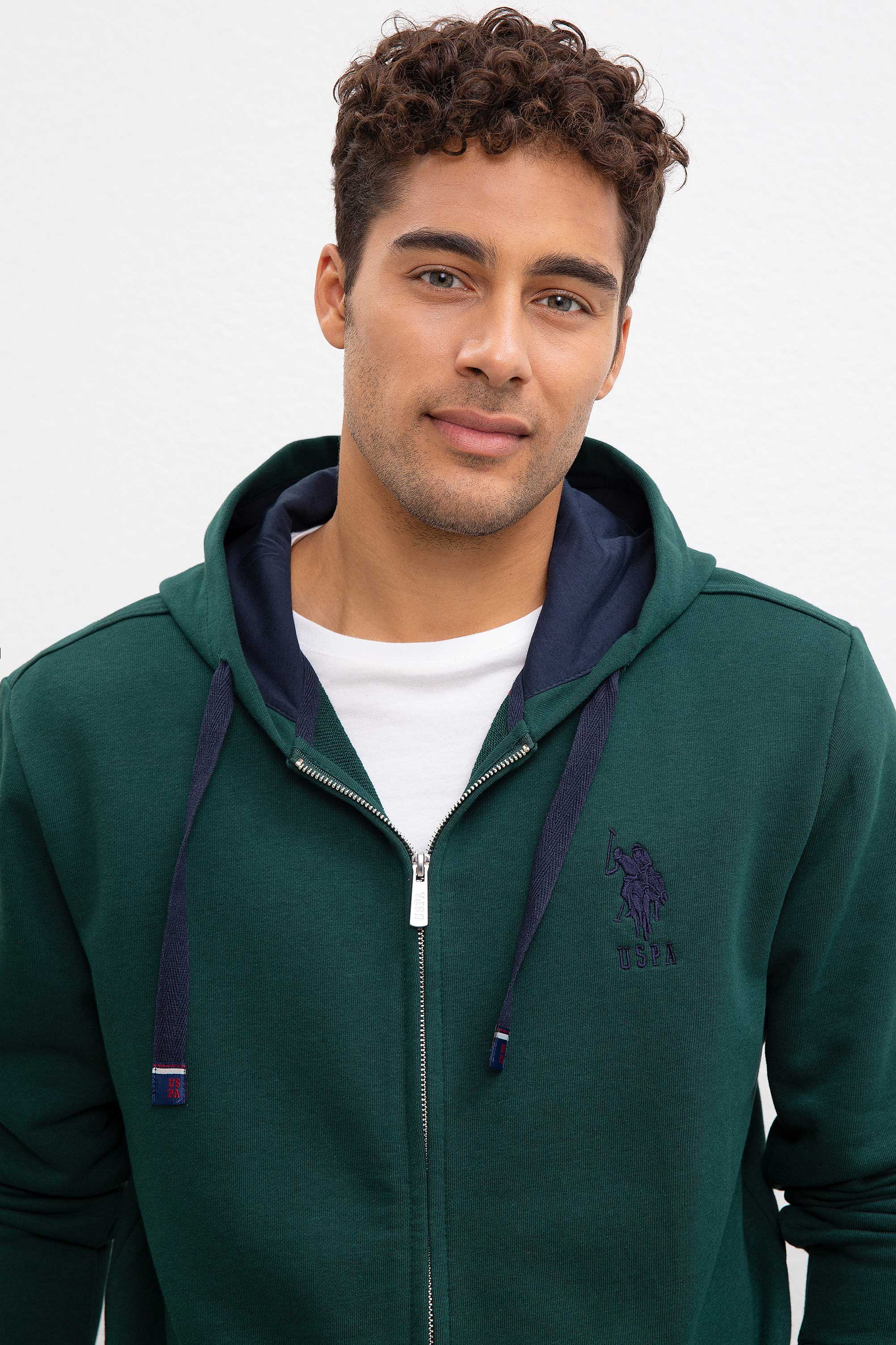 Erkek Koyu Yeşil Kapüşonlu Fermuarlı Sweatshirt - Image 2