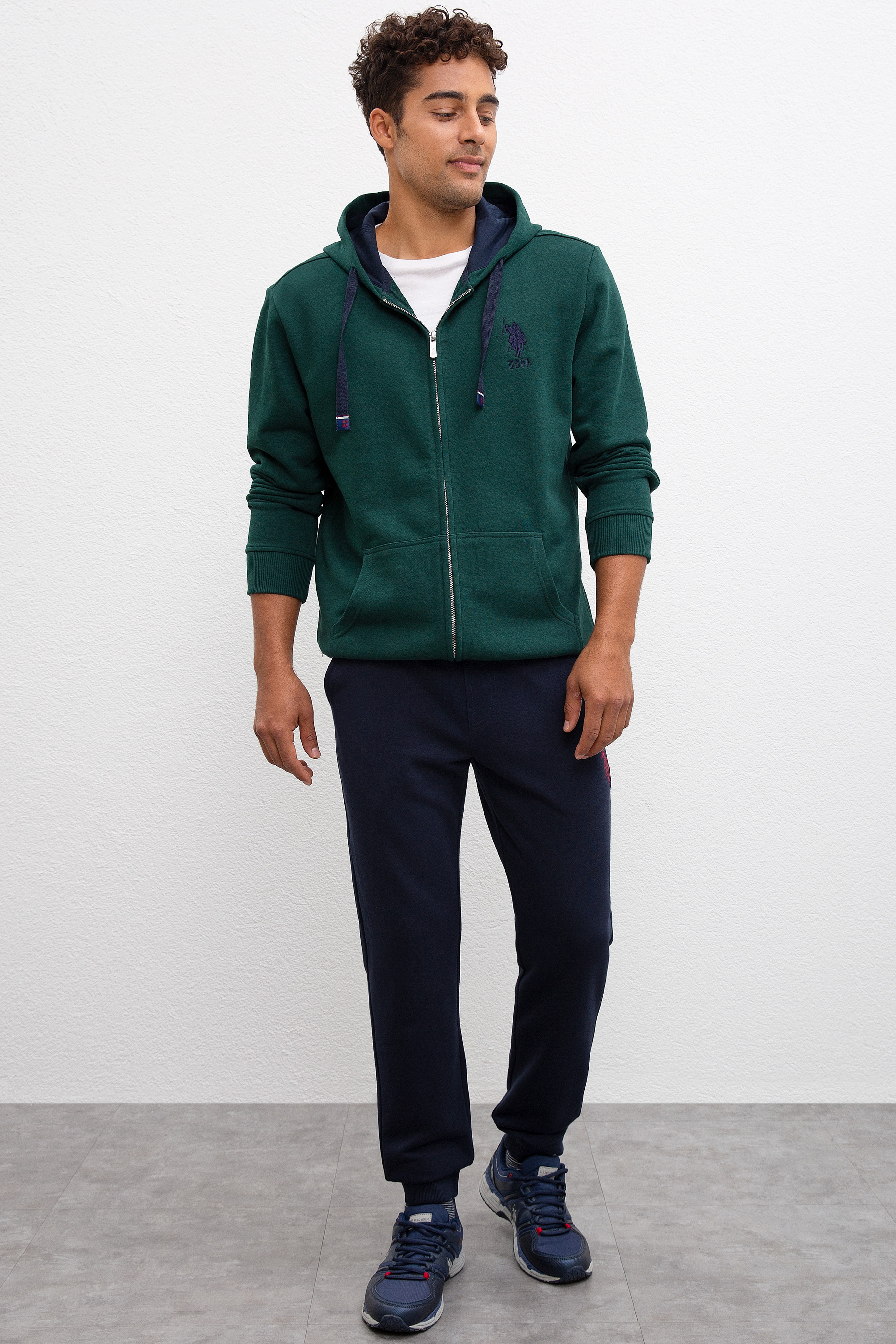 Erkek Koyu Yeşil Kapüşonlu Fermuarlı Sweatshirt - Image 4