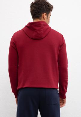 Erkek Bordo Kapüşonlu Sweatshirt Basic - 50207318060