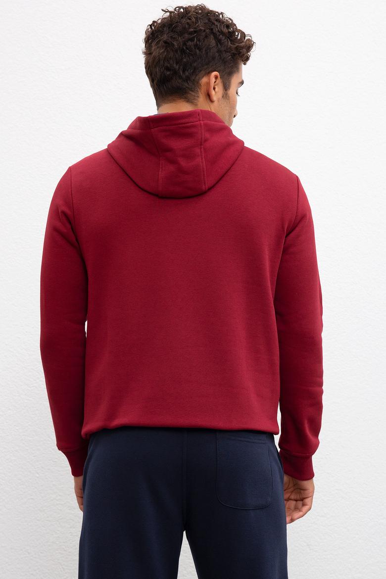 Erkek Bordo Kapüşonlu Sweatshirt Basic - 50207318060