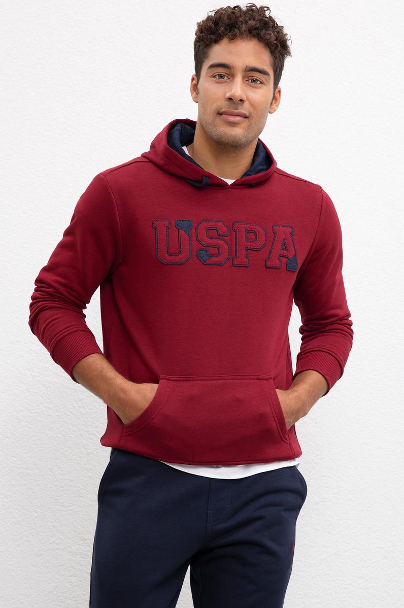 Erkek Bordo Kapüşonlu Sweatshirt Basic