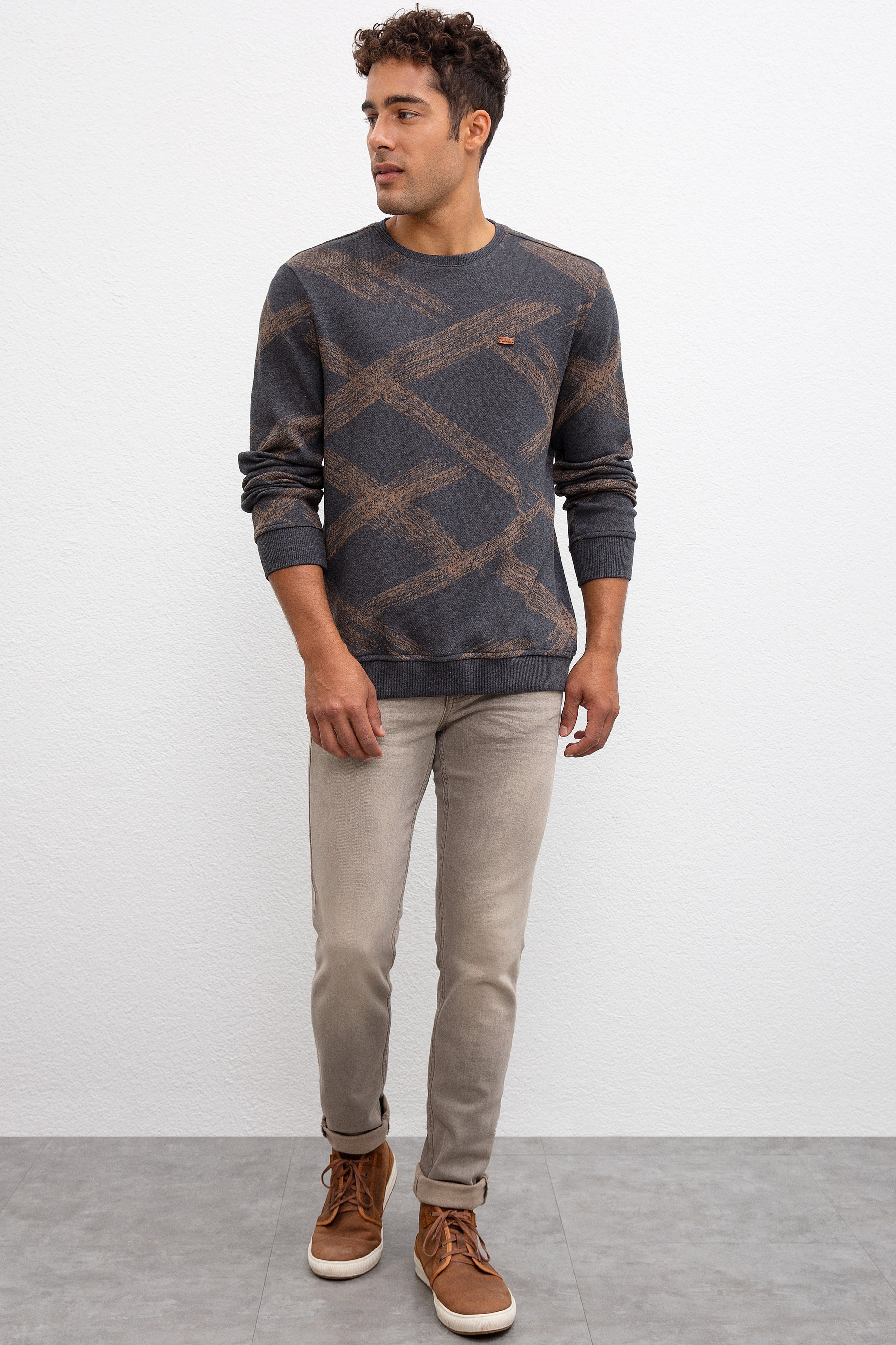 Erkek Antrasit Bisiklet Yaka Sweatshirt