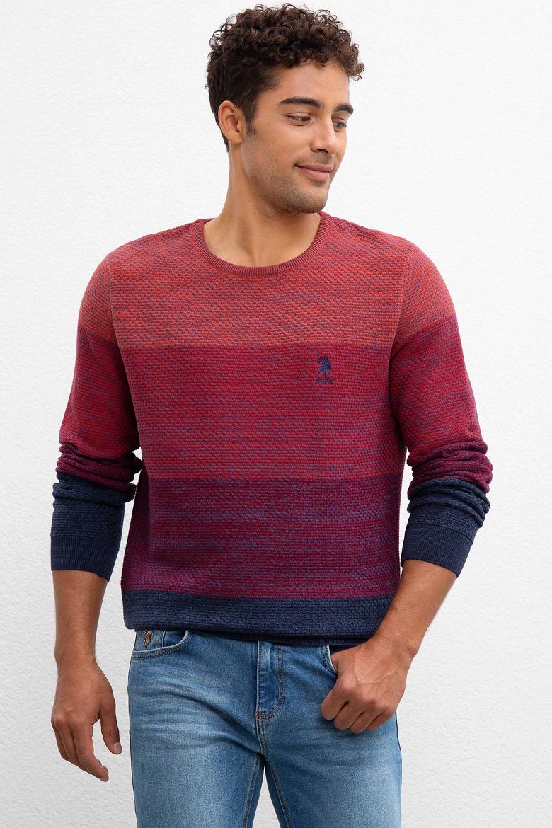 Erkek Kırmızı Bisiklet Yaka Triko Kazak