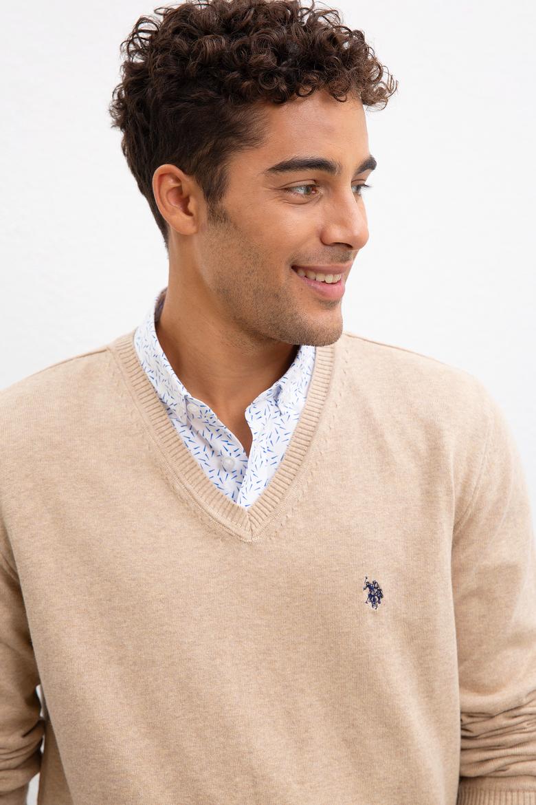 Erkek Kum Melanj V-Yaka Triko Kazak Basic - 50211249048